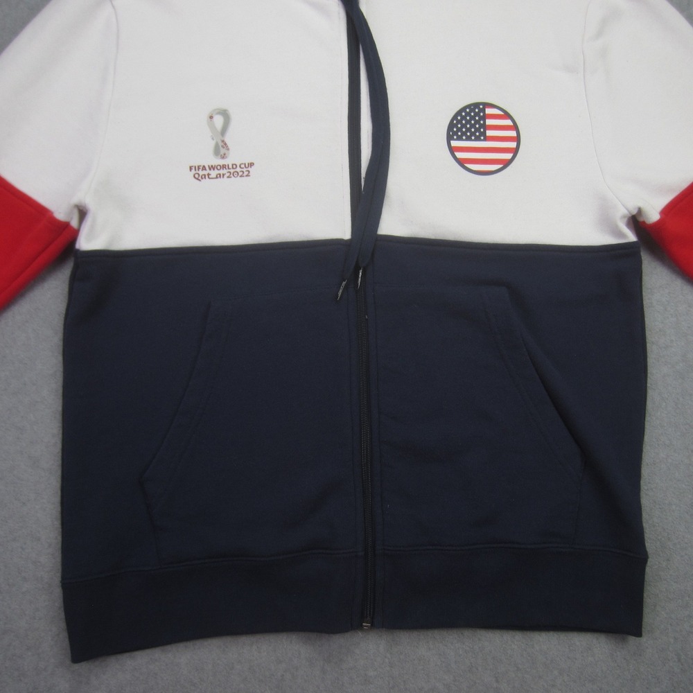 USA FIFA World Cup Qatar 2022 Jacket Mens Medium White Red Blue Full Zip Hoodie - Picture 6 of 16